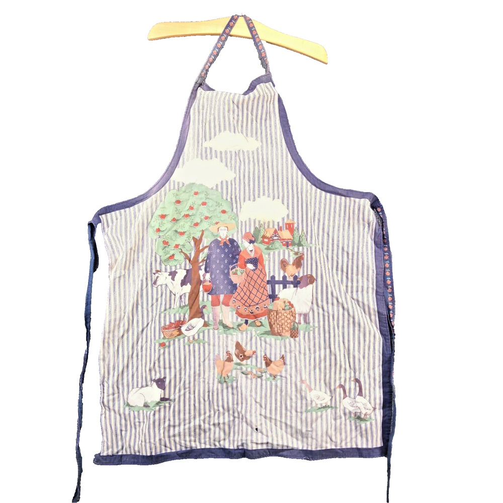 Unbranded Bib Apron Country Farm Apple Tree Animals Multi Striped